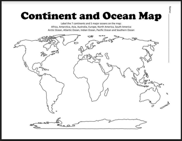 World Map Worksheet Free Blank Map Of Continents And Oceans To Label
