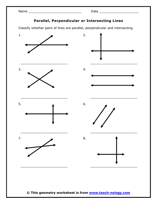 Parallel Perpendicular And Intersecting Lines Worksheet Answer Key