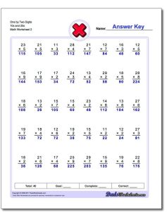 One by Two Digits 10s and 20s Worksheet Multiplication Worksheet