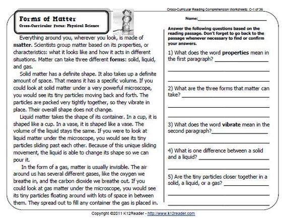 Properties Of Matter Worksheet 5th Grade Pdf
