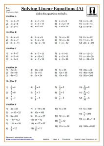 Solving Equations Worksheets Solving linear equations, School algebra