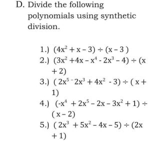 divide the following polynomials using synthetic division Brainly.ph