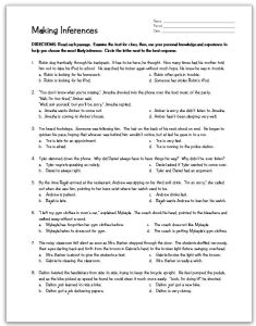 making inferences multiple choice worksheets Making inferences