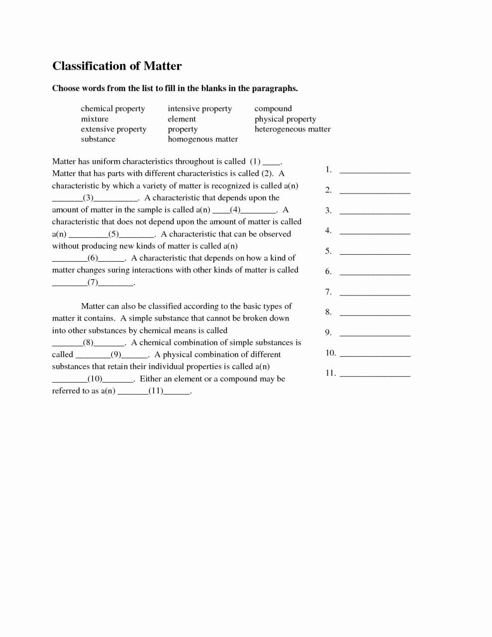 Classifying Matter Worksheet Chemistry