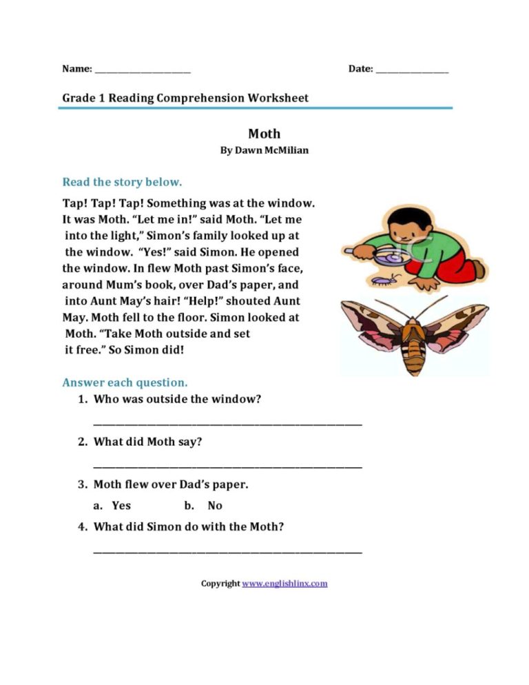 Reading Comprehension Worksheets Grade 2