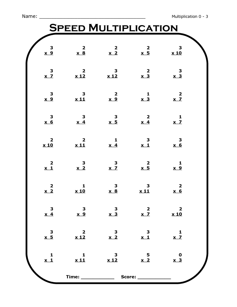 Multiplication Times 3 Worksheet
