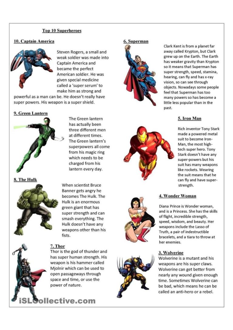Superhero Reading Comprehension Worksheets
