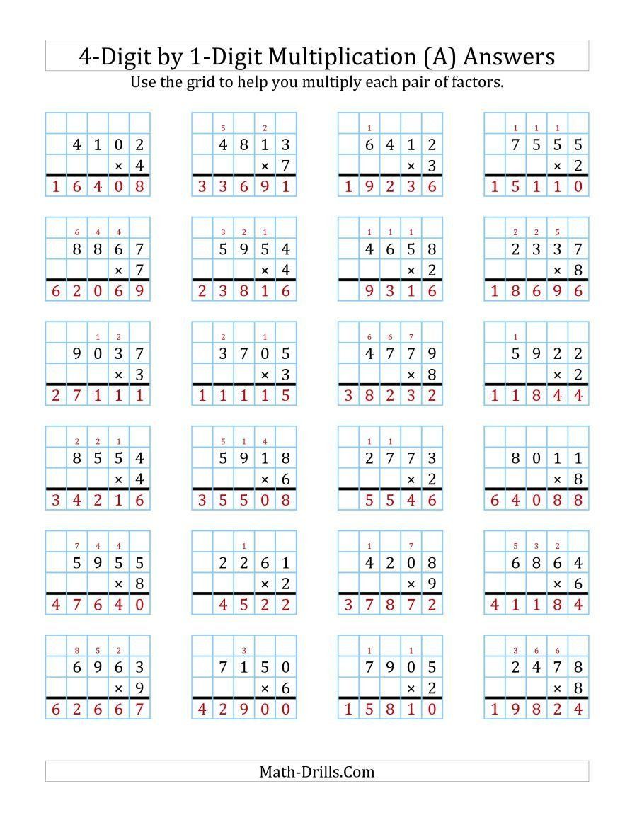 Box Method Multiplication Worksheet the 4 Digit by 1 Digit