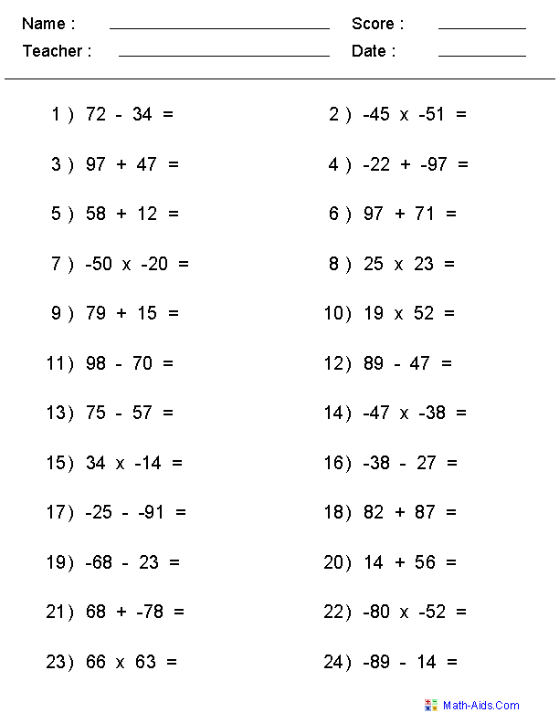 Adding Subtracting Multiplying And Dividing Equations Worksheets