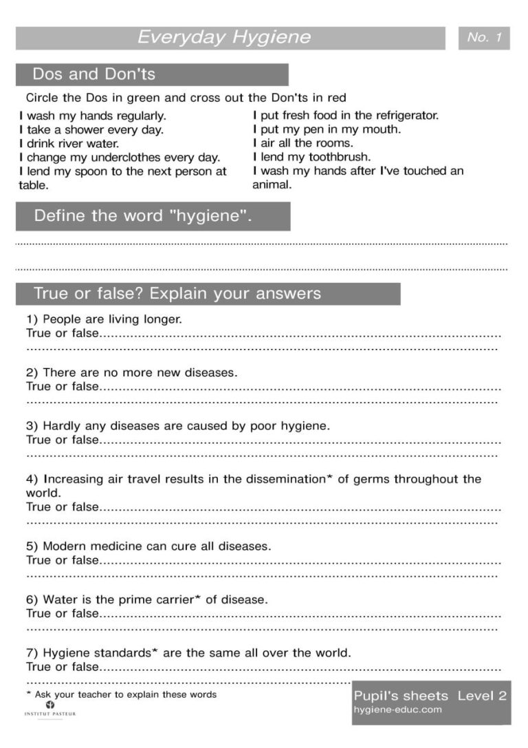 Health Education Worksheets For Elementary Students