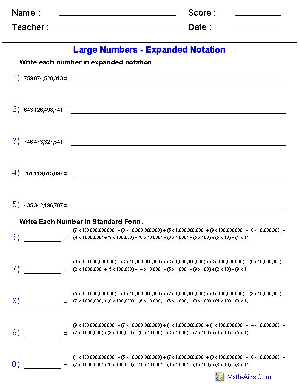 4th Grade Expanded Notation With Decimals Worksheets