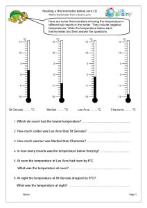 Reading a thermometer below zero Measuring and Time Worksheets for