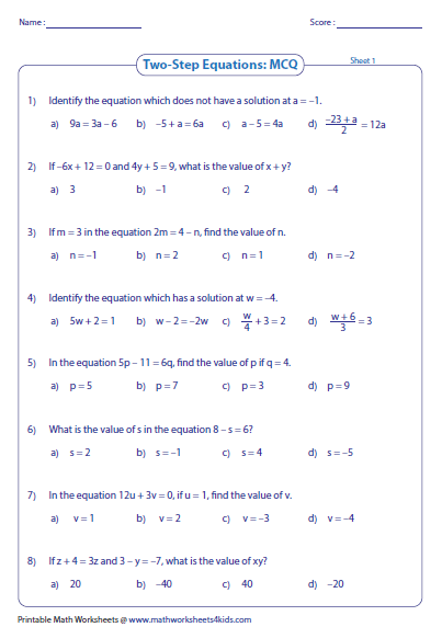 Kuta Software Algebra 1 Multi Step Equations
