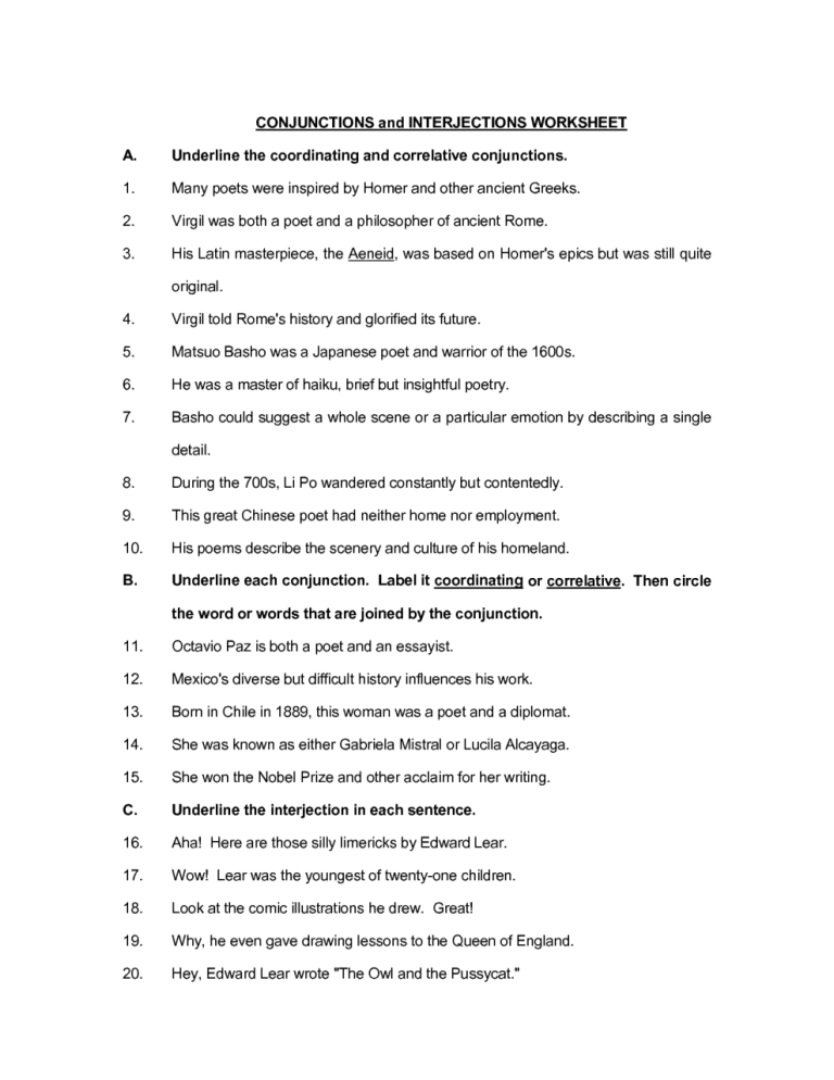 Interjections Worksheet Multiple Choice Pdf