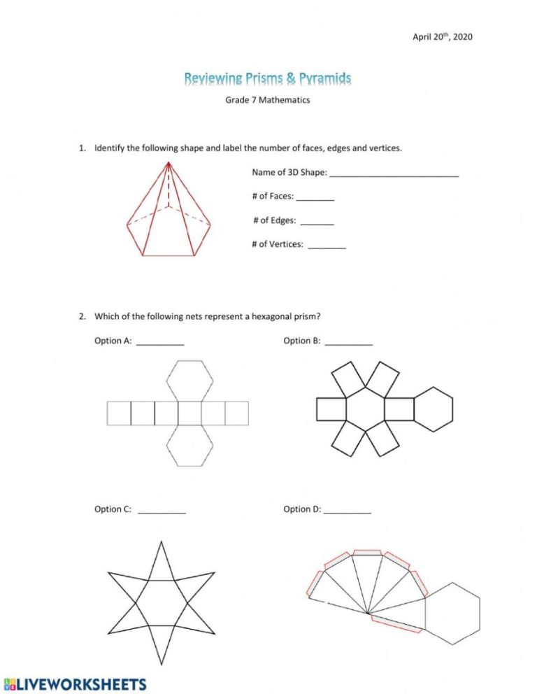 Answer Key Surface Area Of Prisms And Pyramids Worksheet Answers