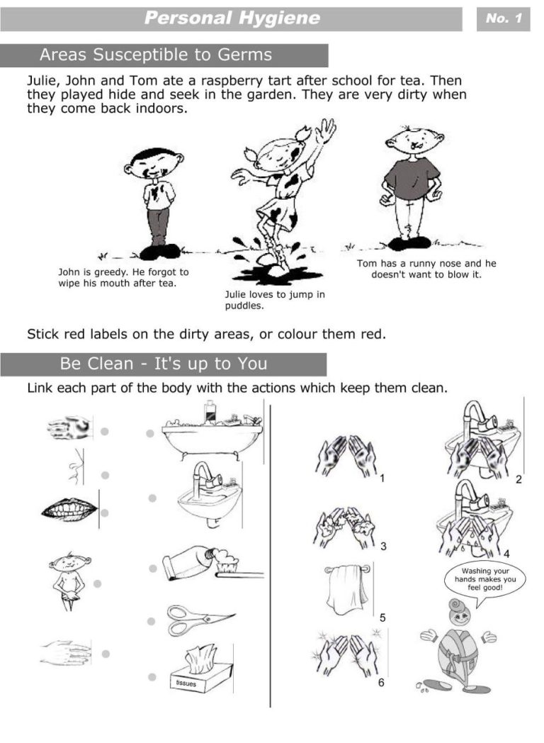 Kindergarten Personal Hygiene Activities Worksheets Printable