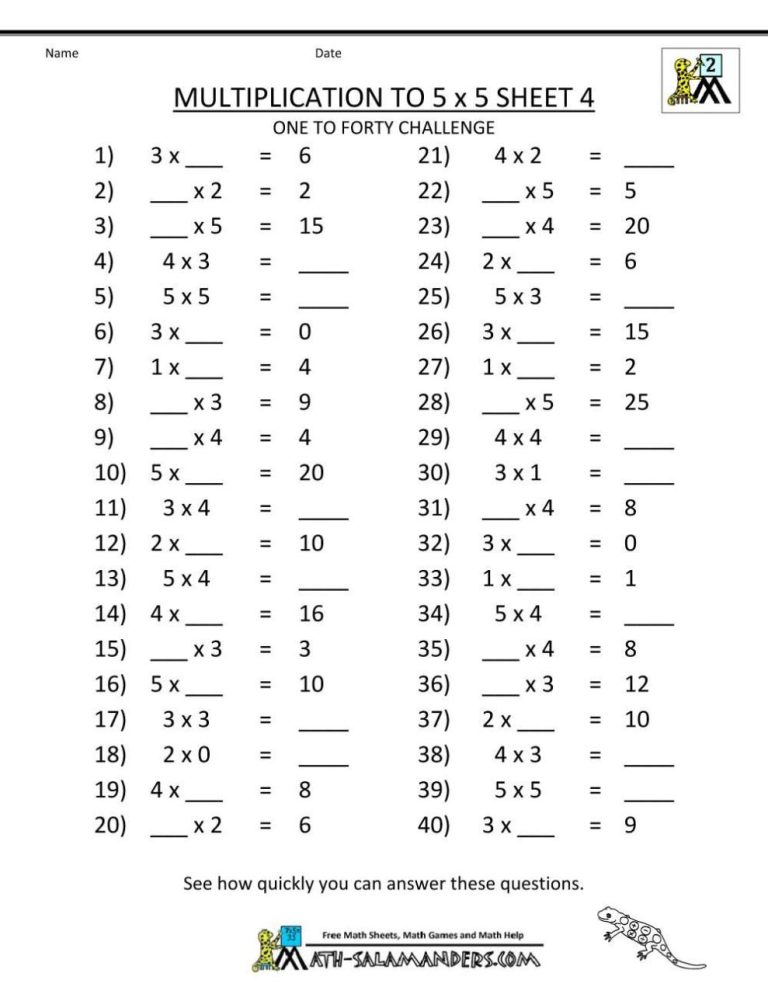 Grade 3 Free Printable Multiplication Worksheets