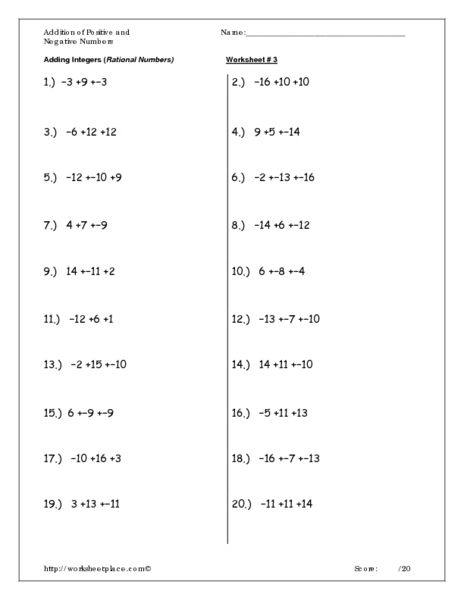 6th Grade Rational Numbers Worksheet