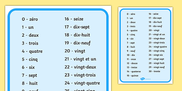 French Number Sheet 1-30