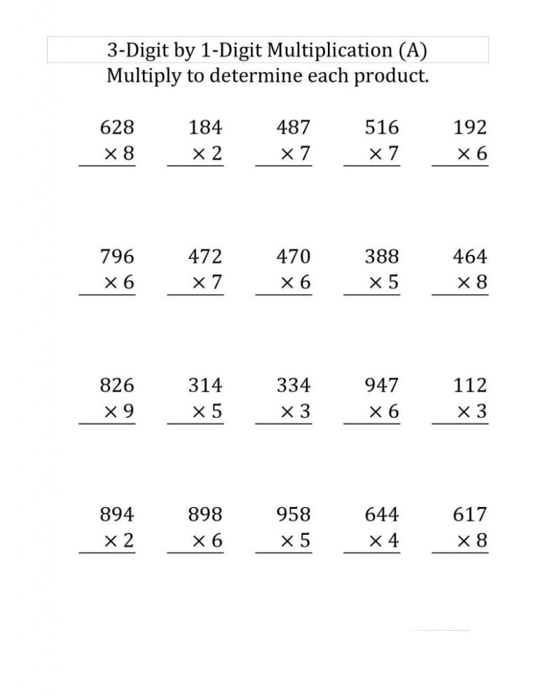 Multiplication By 4 Worksheet