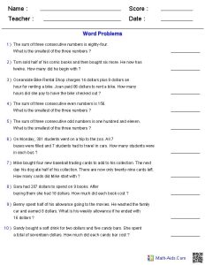 PreAlgebra Worksheets Equations Worksheets Math word problems