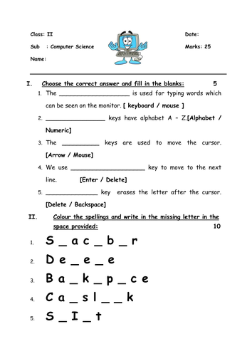 Printable Computer Worksheets For Grade 5 Pdf