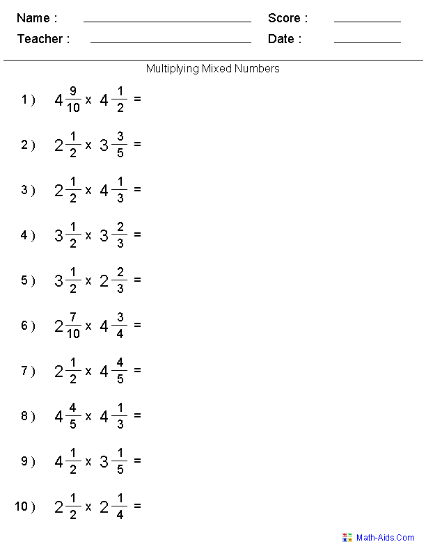 Math Worksheets For Grade 5 Multiplying Fractions