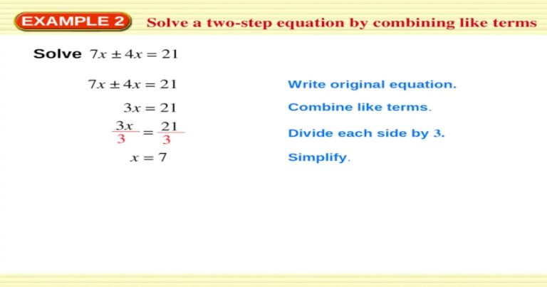Two-Step Equations Combining Like Terms Worksheet Answers