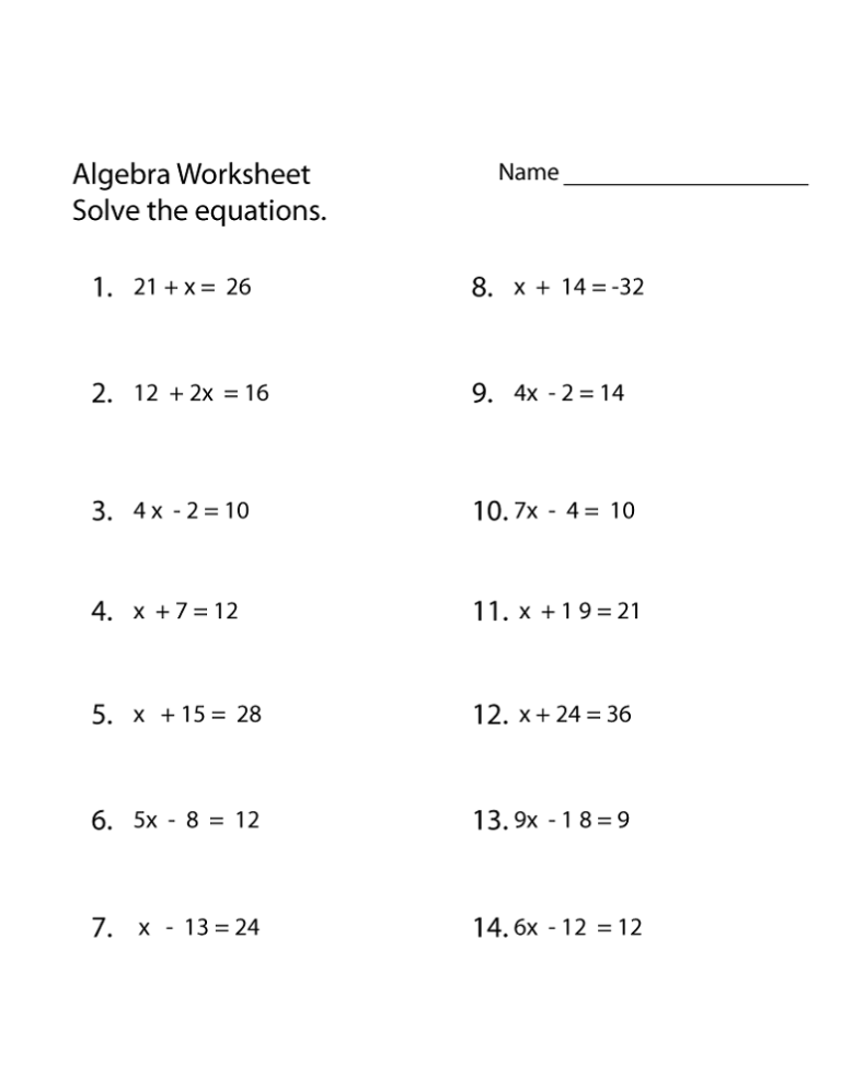 10th Grade Math Worksheets Grade 10