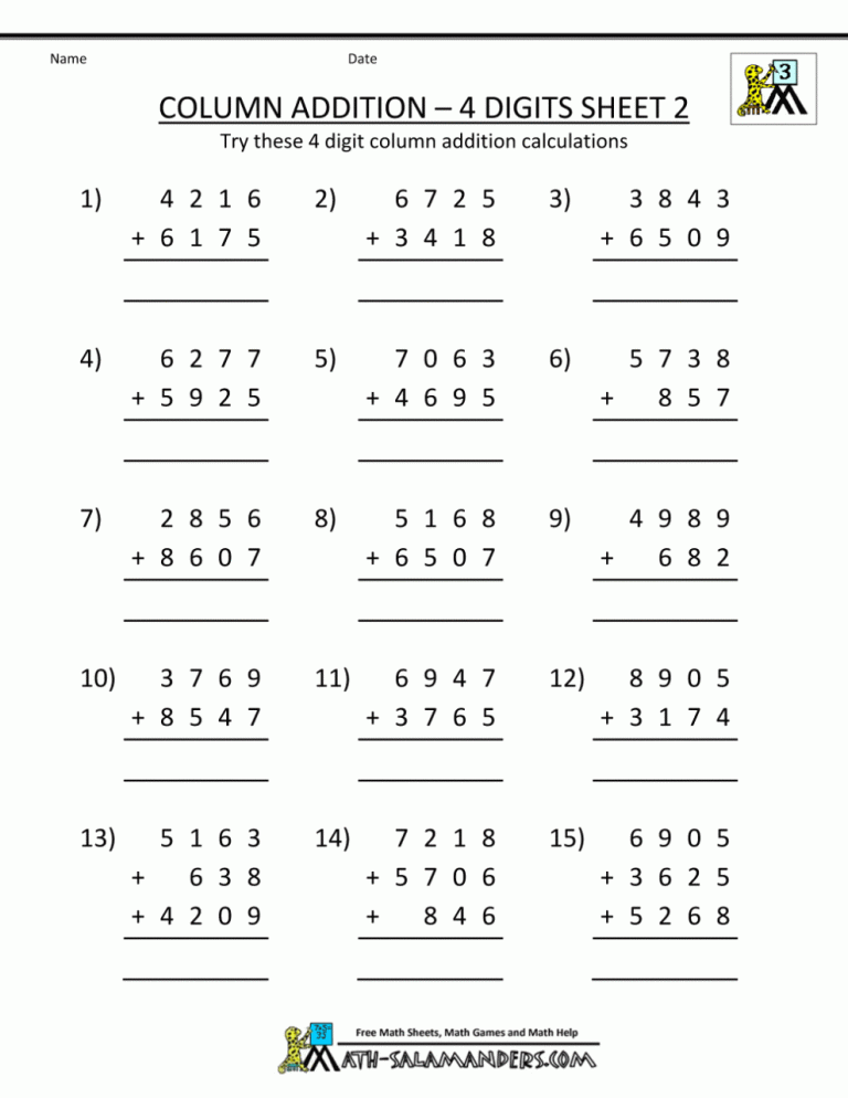8th Grade Free Math Subtraction Worksheets