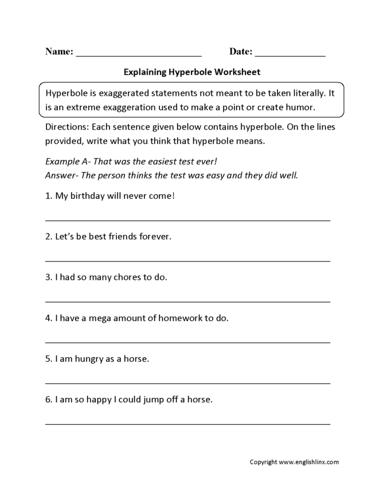 Figurative Language Worksheet 2 Answers Pdf