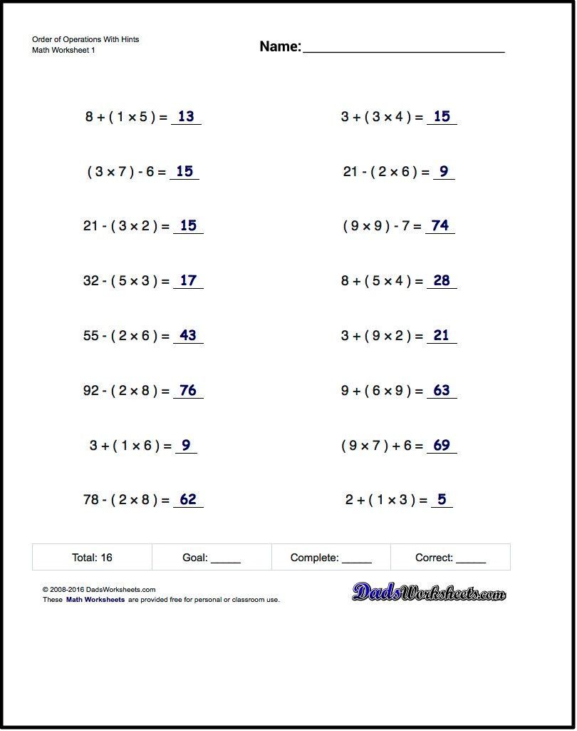 5th Grade Pemdas Worksheets Free Math Worksheets for Exponents Problems
