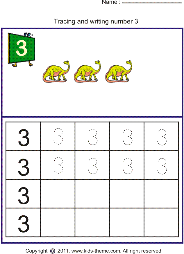 Writing Number 3 Worksheets For Kindergarten