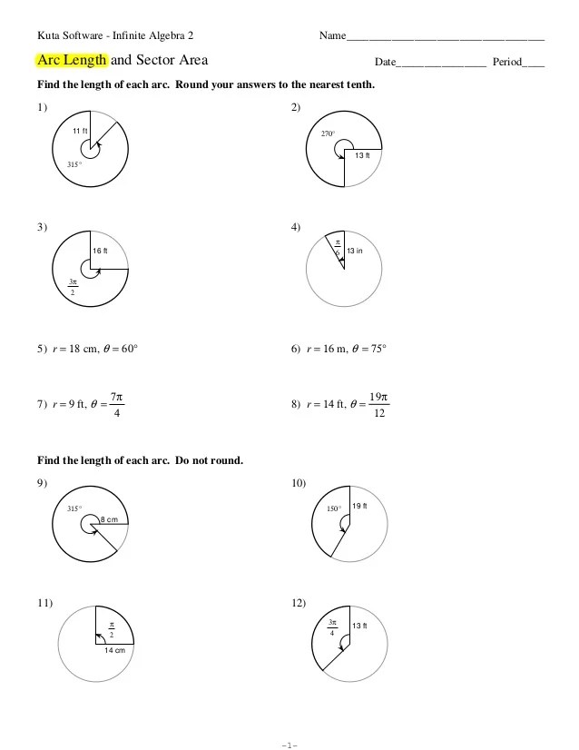 7.6 Arc Length And Sector Area Worksheet Answer Key