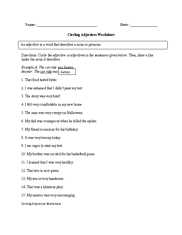 Kinds Of Adjectives Worksheets For Grade 5 Pdf