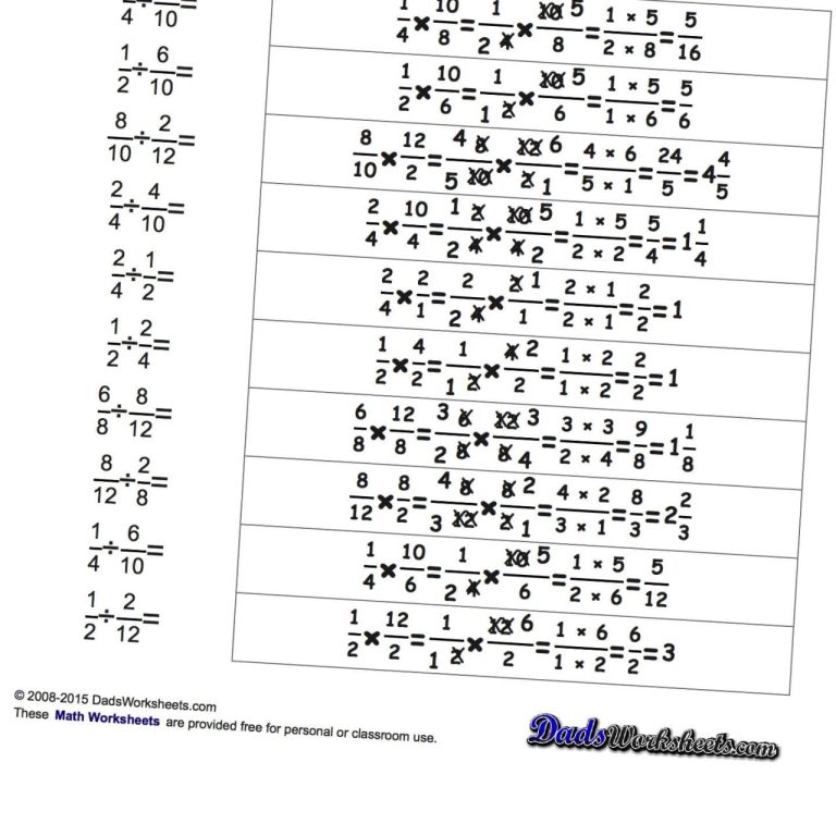 Dividing Fractions And Mixed Numbers Worksheet Answer Key