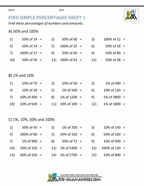 10th Grade Percentage Word Problems Worksheets