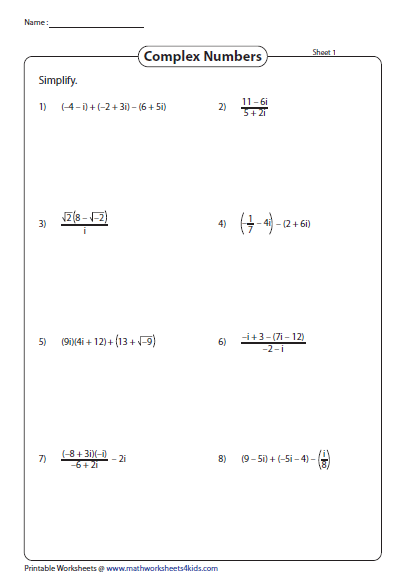 Simplifying Radicals/imaginary Numbers Worksheet Answers