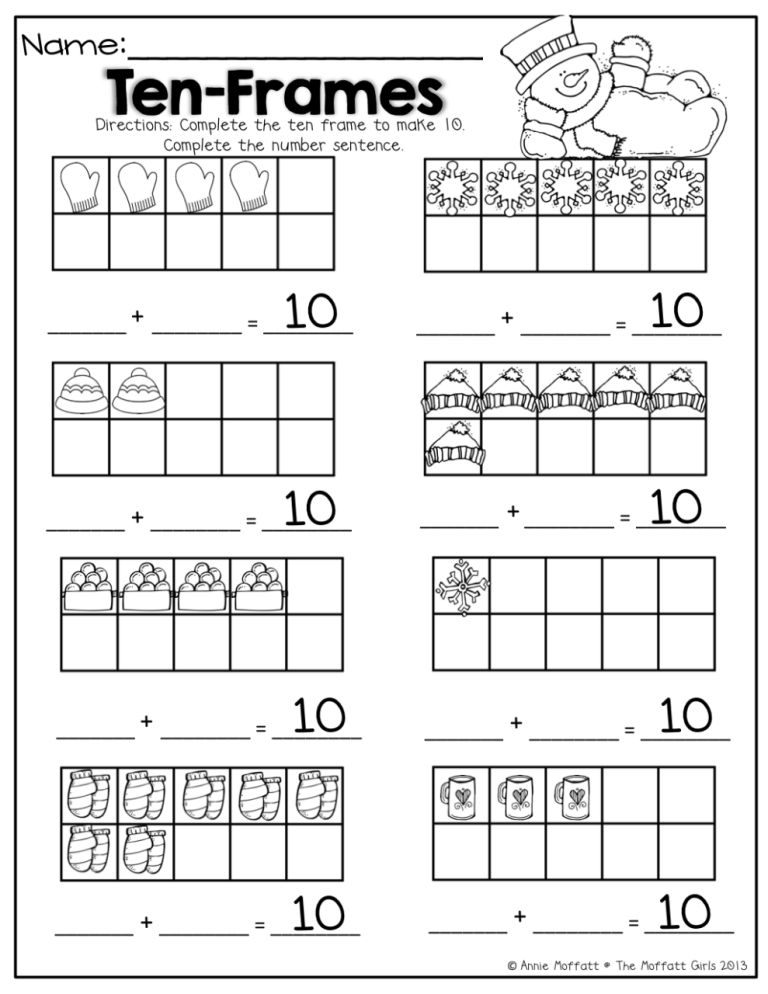 Printable Ten Frame Activities For Kindergarten
