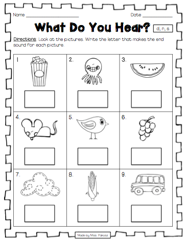 Kindergarten Ending Sounds Worksheets Pdf