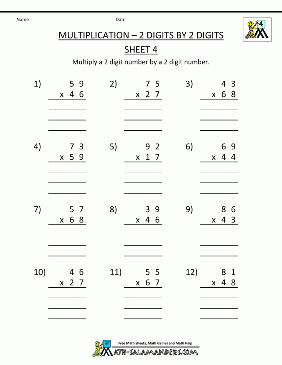 5th Grade 2 Digit By 2 Digit Multiplication Worksheets