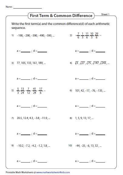 Arithmetic Sequences And Series Worksheet Answers