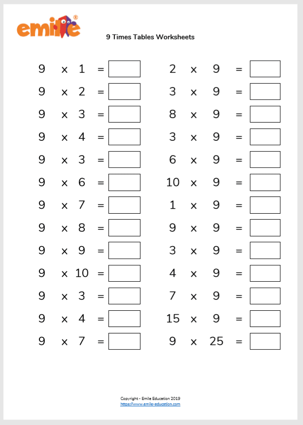 0 9 Multiplication Worksheets