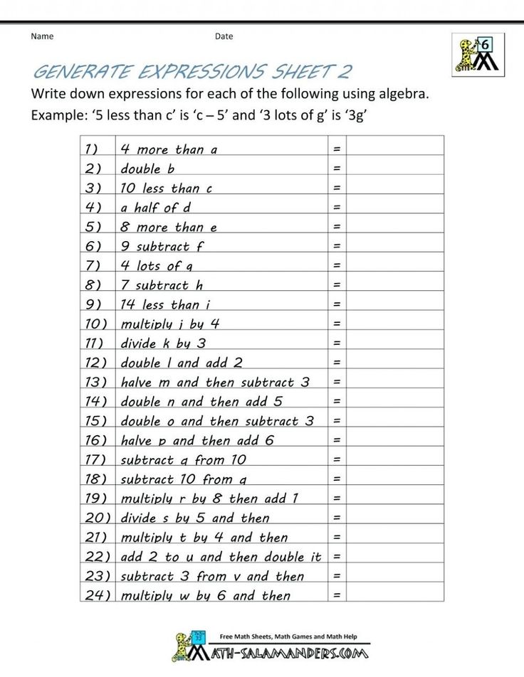 Translating Algebraic Expressions Worksheet Algebraic expressions
