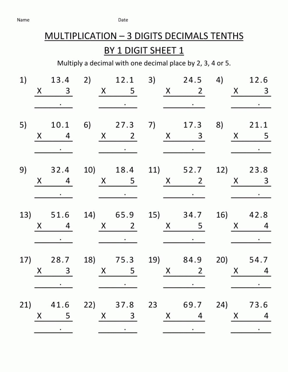 5th Grade Multiplication Decimals Worksheets Grade 5