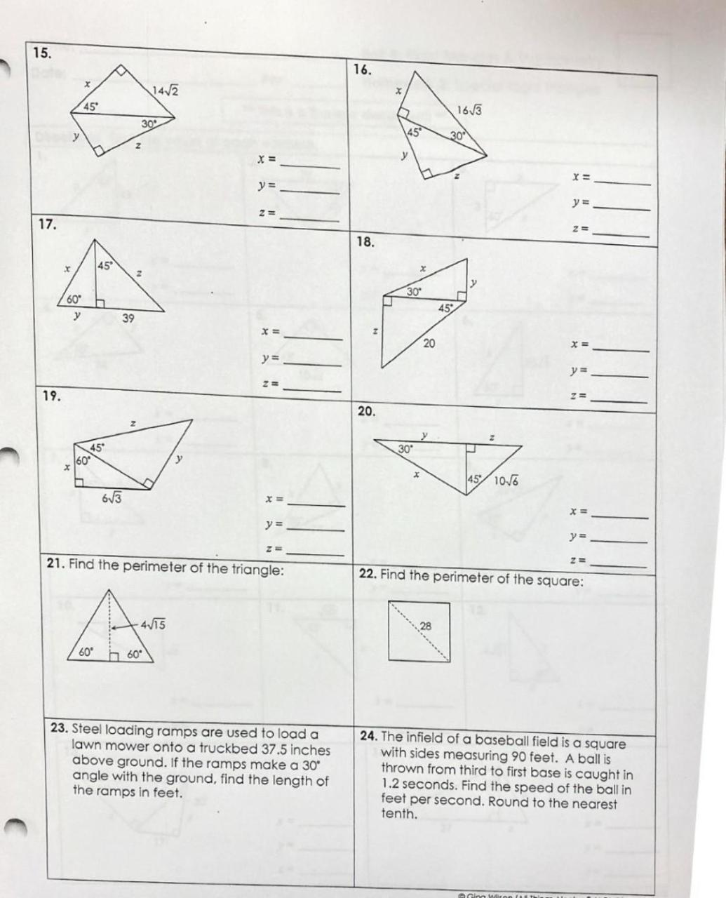 Unit 6 Worksheet 1 Intro To Trigonometry Answer Key