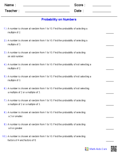 Probability Worksheets on Numbers Probability worksheets, Simple