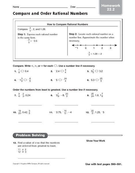 Grade 6 Ordering Rational Numbers Worksheet