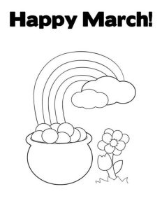 A Happy March with Leprechaun Rainbow Gold Pot Coloring Page Download
