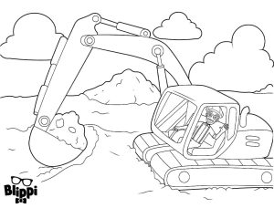 Blippi Driving Excavator Coloring Page Free Printable Coloring Pages